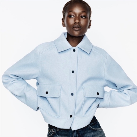 Zara Light Blue Boucle Women's Cropped Jacket XS - Picture 1 of 10